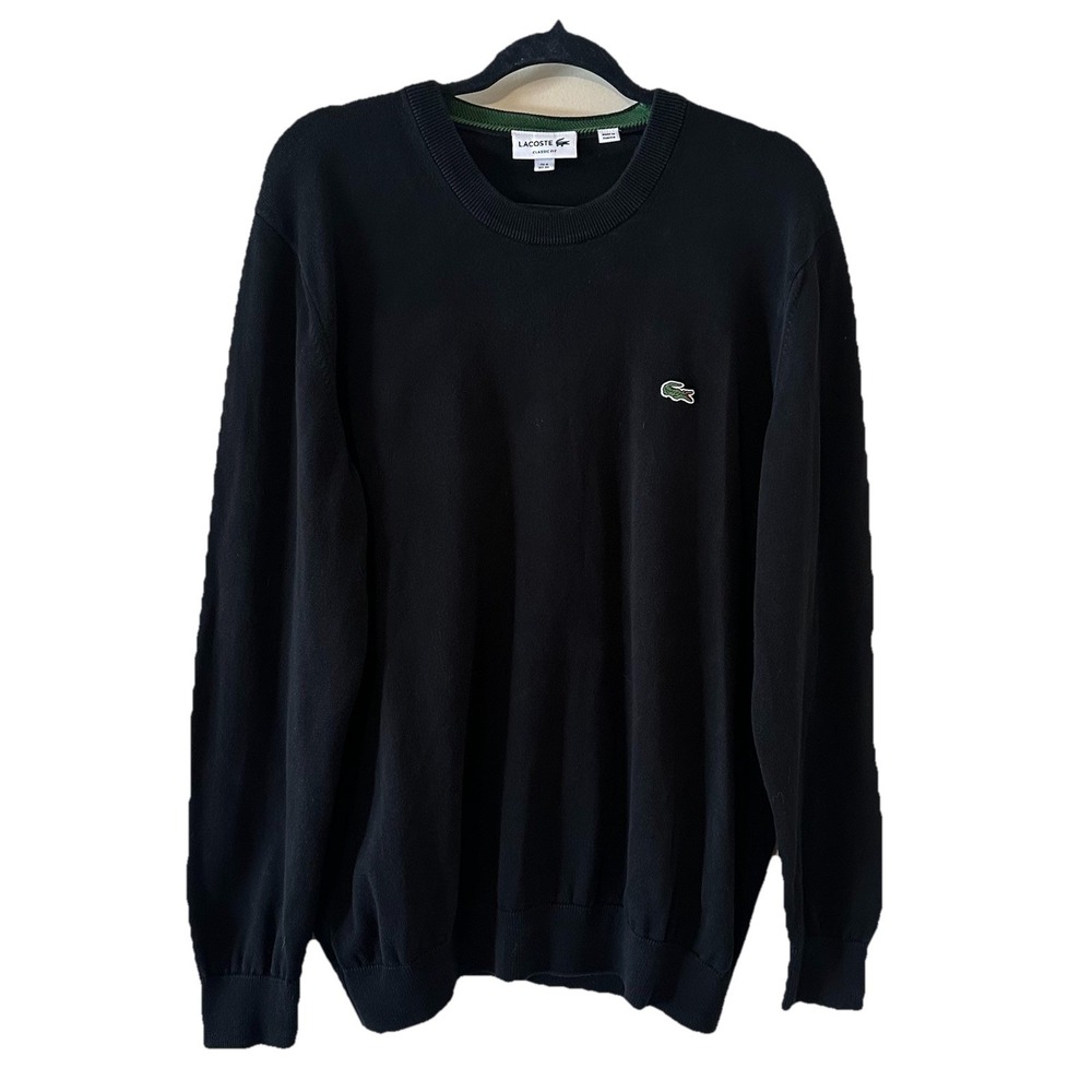Lacoste Mens Black Sweater Shirt Classic Fit Crew Neck LS Pullover Logo Size XL